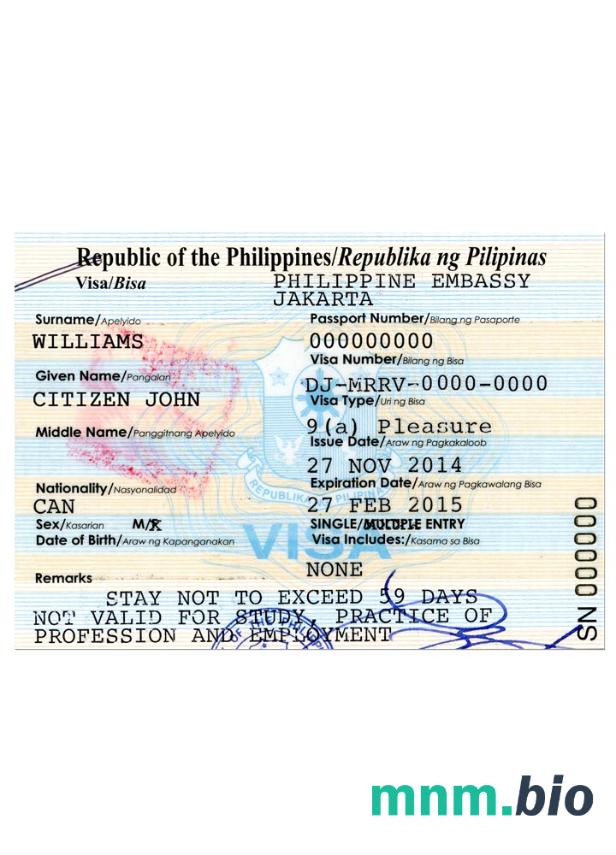 Filipiny travel visa przykład w PSD